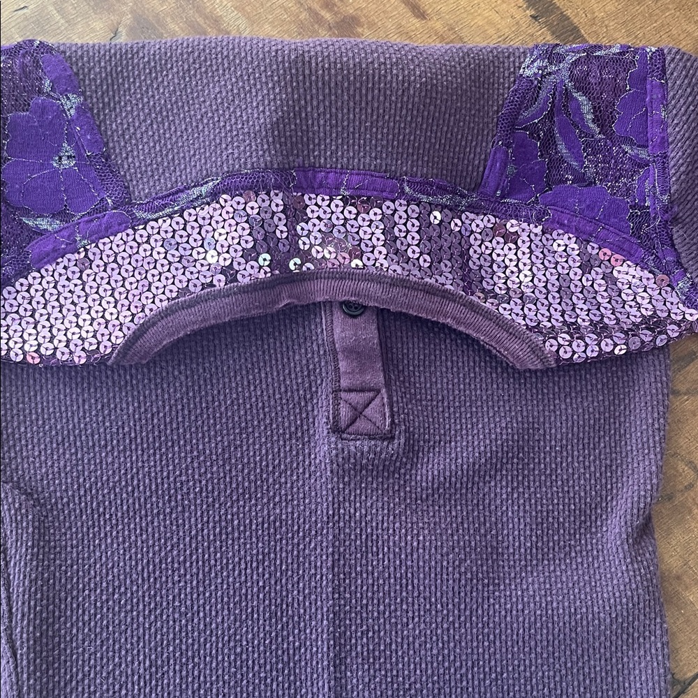 Free People Purple Sequin Long Sleeve Top - Picture 5 of 6